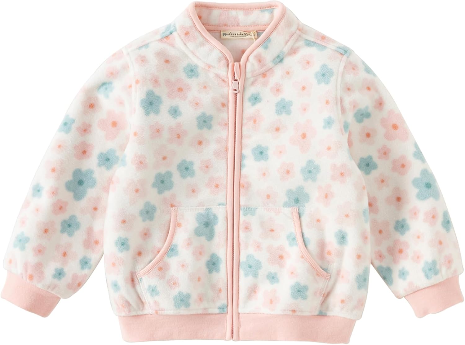 DAVE & BELLA Kids Printed Polar Fleece Jacket Toddler Baby Boys Girls Zip Up Long Sleeve Spring Fall Warm Outerwear Coat