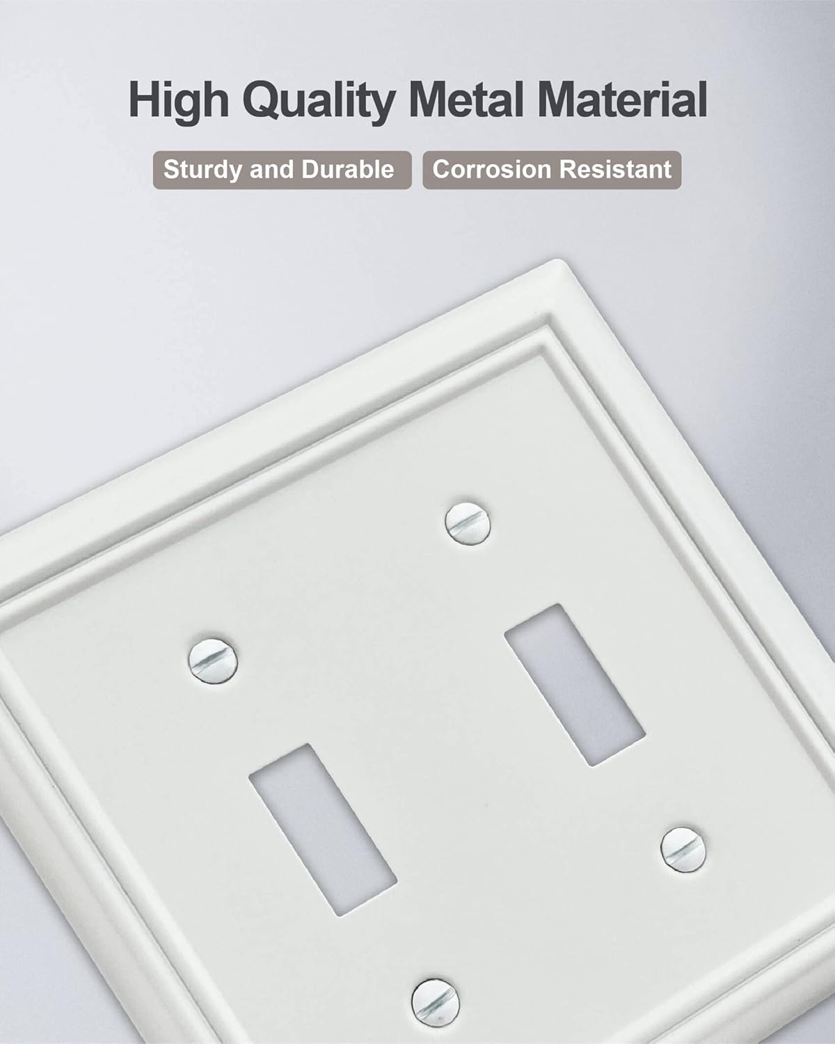 2-Pack Double Toggle Wall Plate, Decorative Light Switch Cover, Metal Switch Plate Cover, Off White Finish, Midsize