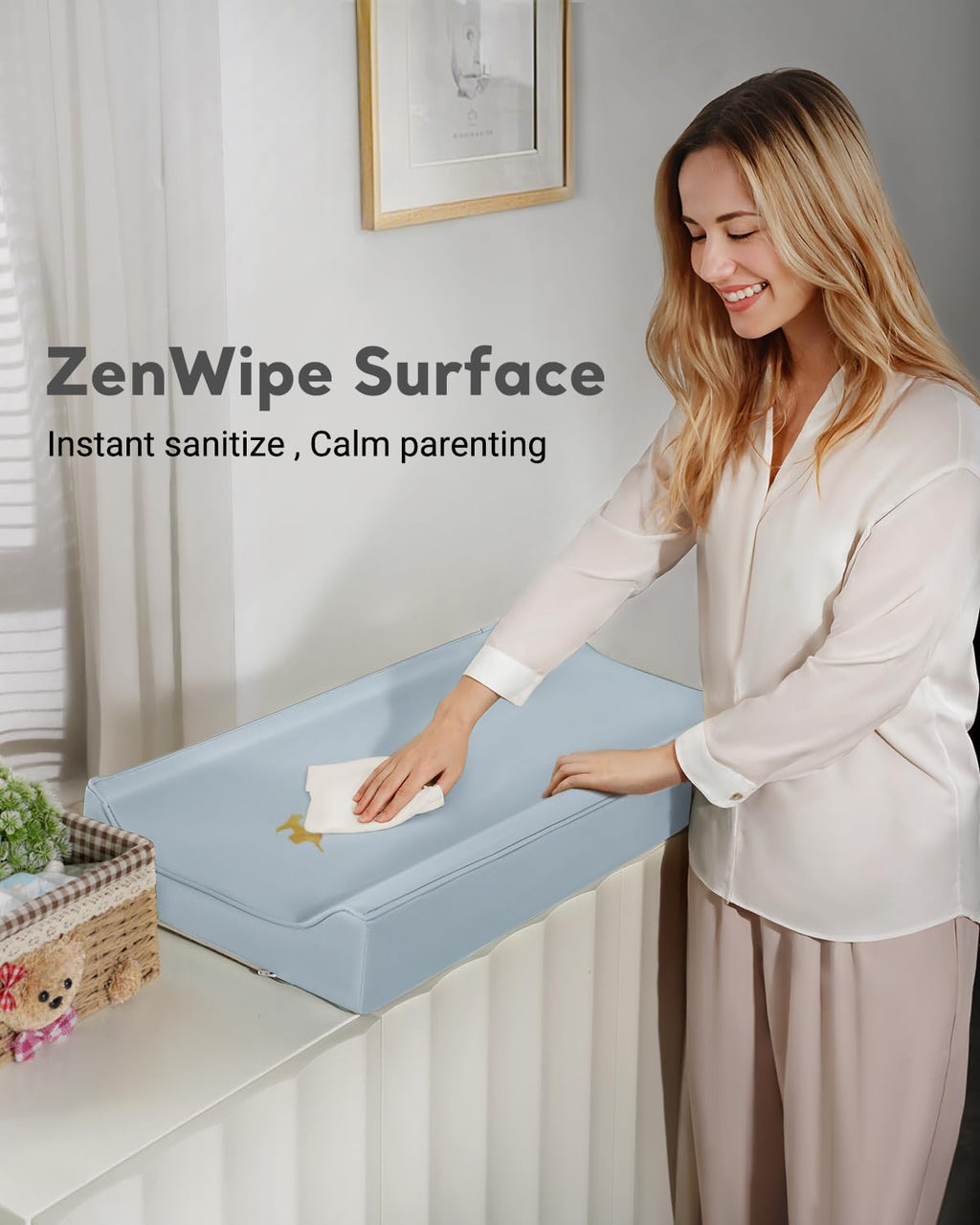 Vegan Leather Waterproof Baby Changing Pad - Wipeable, Extra Thick & Portable & Non-Slip Diaper Mat for Dresser, Crib, Travel | Soft & Safe (Blue)