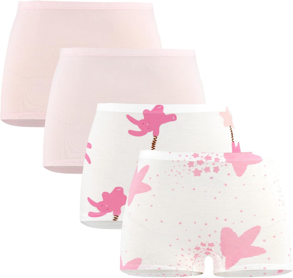 SEAUR Girls' Seamless Underwear 4-Pack Soft Breathable Ice Silk Boyshorts Panties Cute Prints Boxer Briefs for 6-16 Years