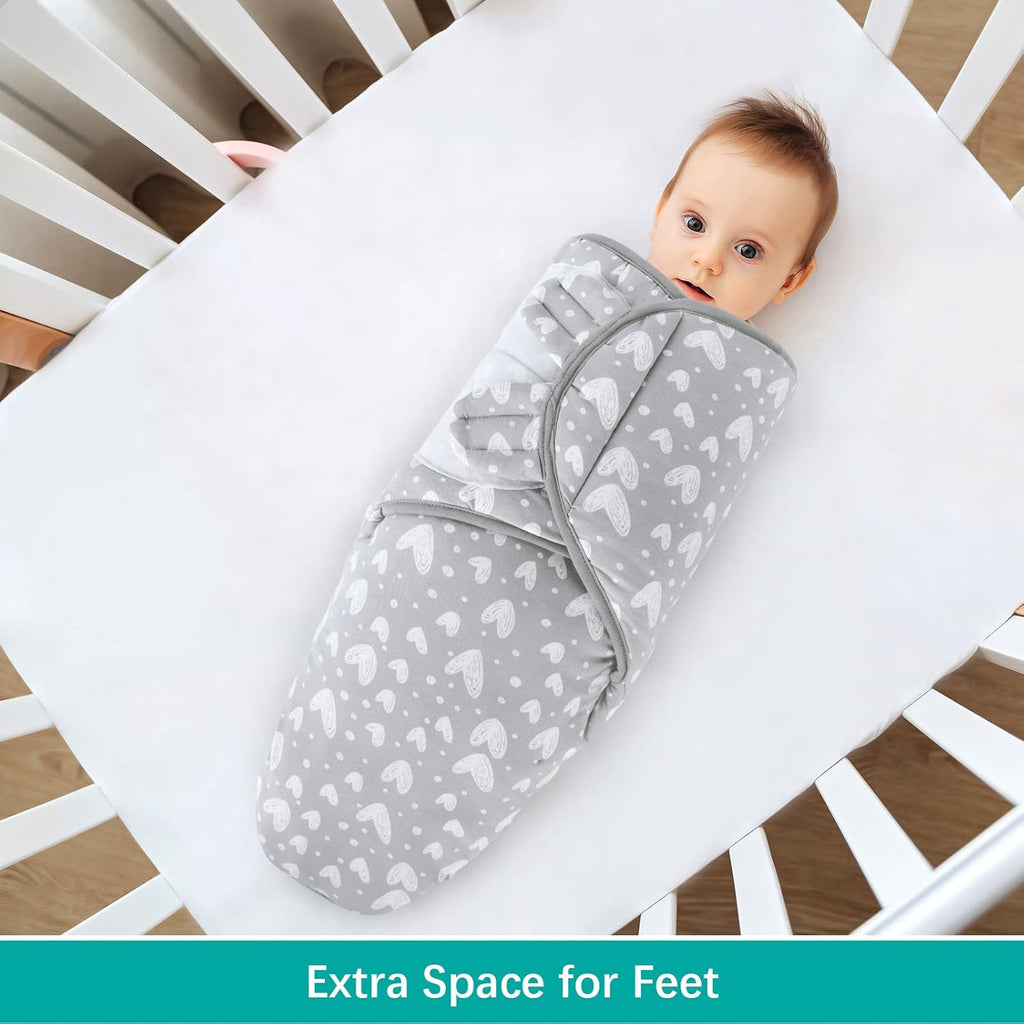 Biloban Baby Swaddles 0-3 Months for Boy Girls, Warm Quilted Baby Swaddle, Newborn Swaddle, Adjustable Swaddle Blanket, Lovely Grey Hearts, 1 Pack
