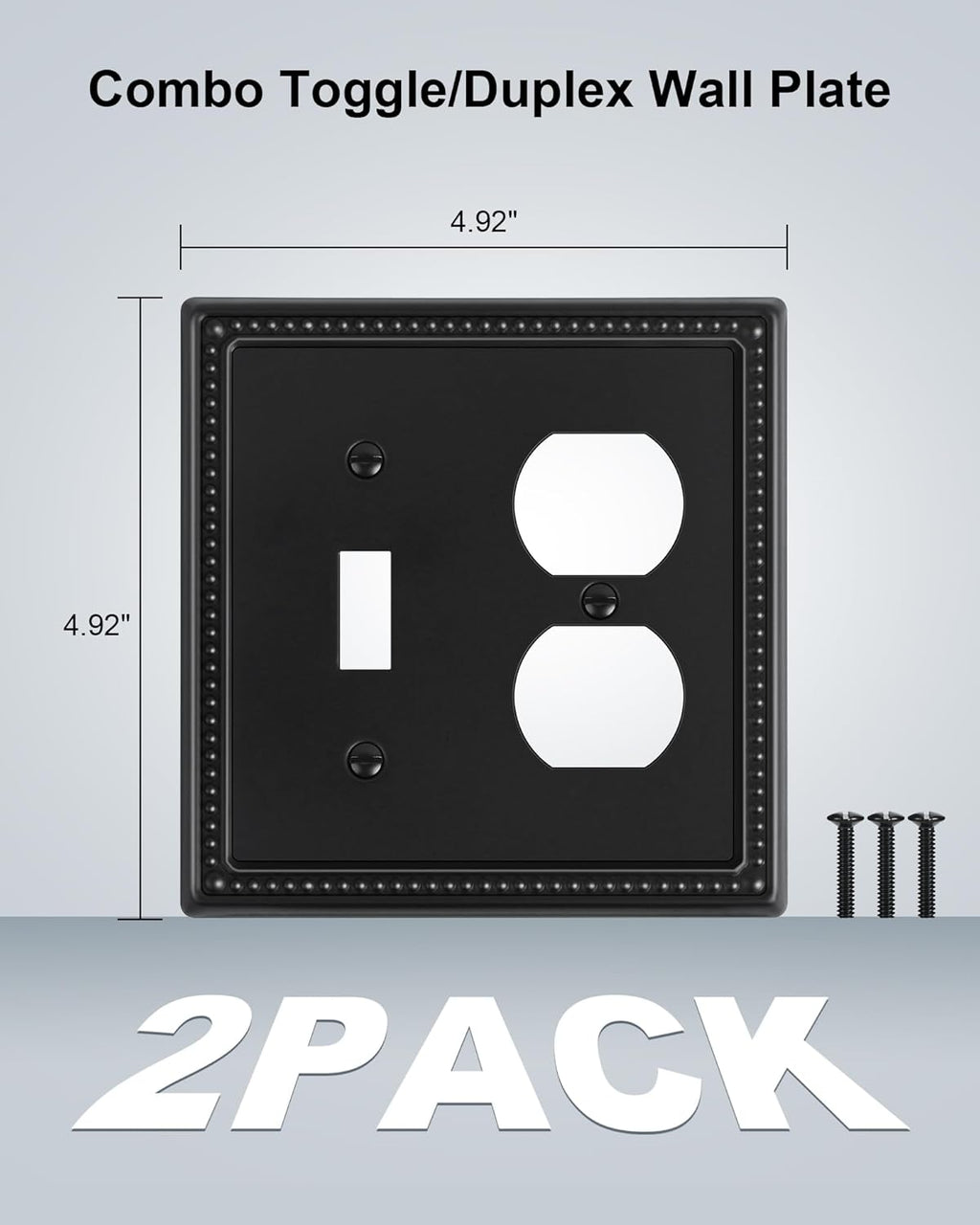 2-Pack Combo Toggle/Duplex Light Switch Cover Plate, Black Metal Wall Outlet Cover Plate, Decorative Beaded Wall Socket Receptacle Cover for Electrical Outlets, Light Switch