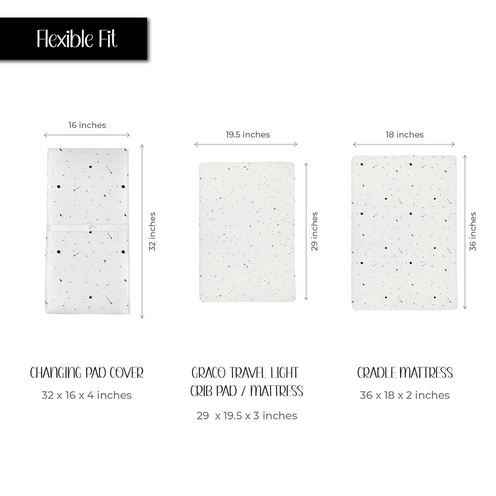 Ely’s & Co. Changing Pad Cover, Diaper Changing Table Sheets, 2 Pack, Cradle Sheet Set for Baby Boys/Girls, 100% Jersey Knit Cotton, Black and White Celestial Collection, 32”x16”x5”