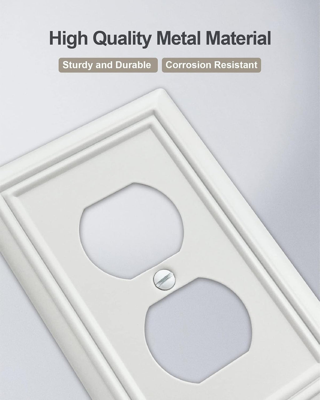 4-Pack Duplex Outlet Cover, Metal Wall Plate for Electrical Outlet, Light Switch, Decorative Off White Face Plate, 3.15 * 4.88, Midsize