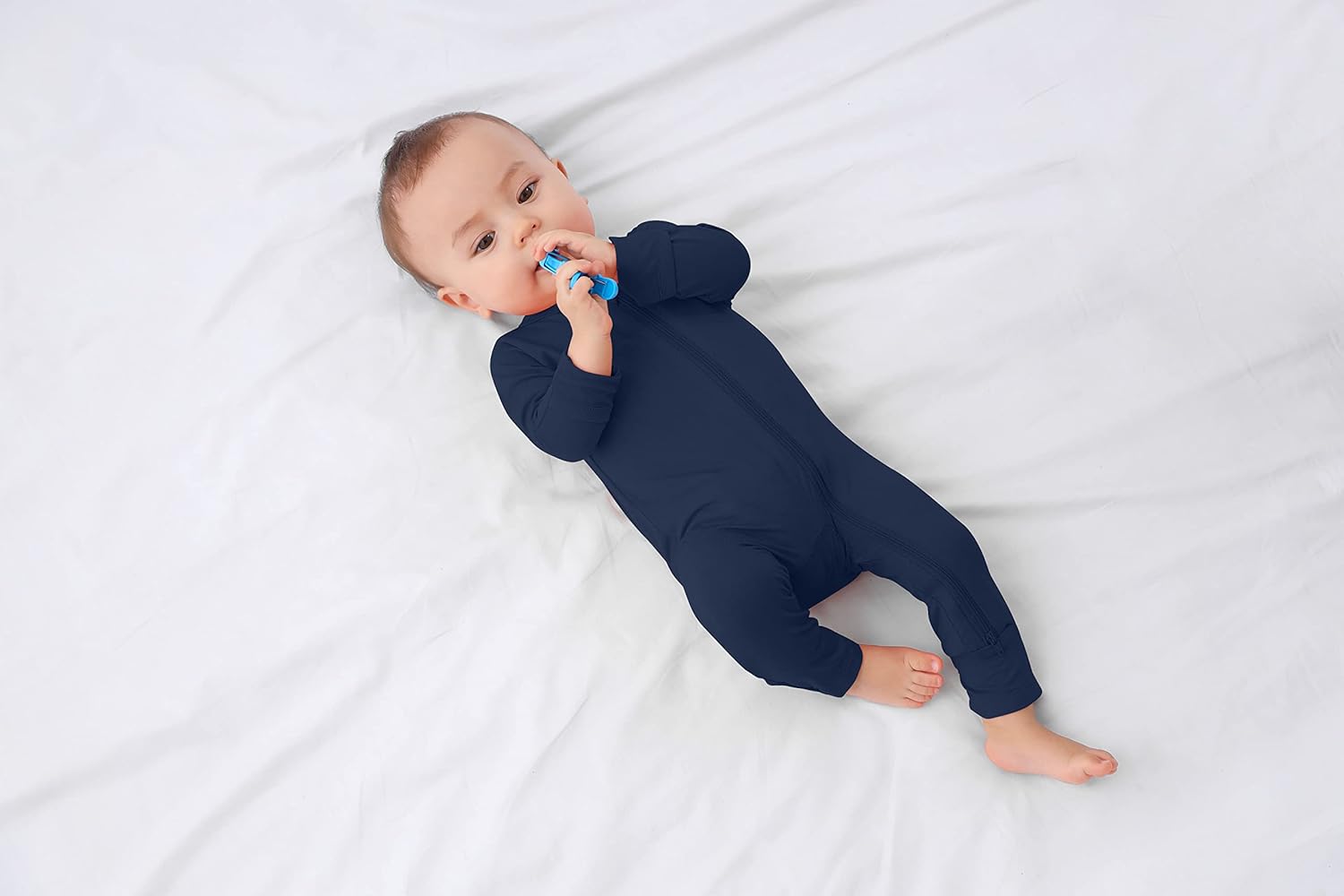 GUISBY Baby Pajamas with Mitten Cuffs - 3Pcs Girls Boys 2 Way Zipper Long Sleeve Rayon Sleepers