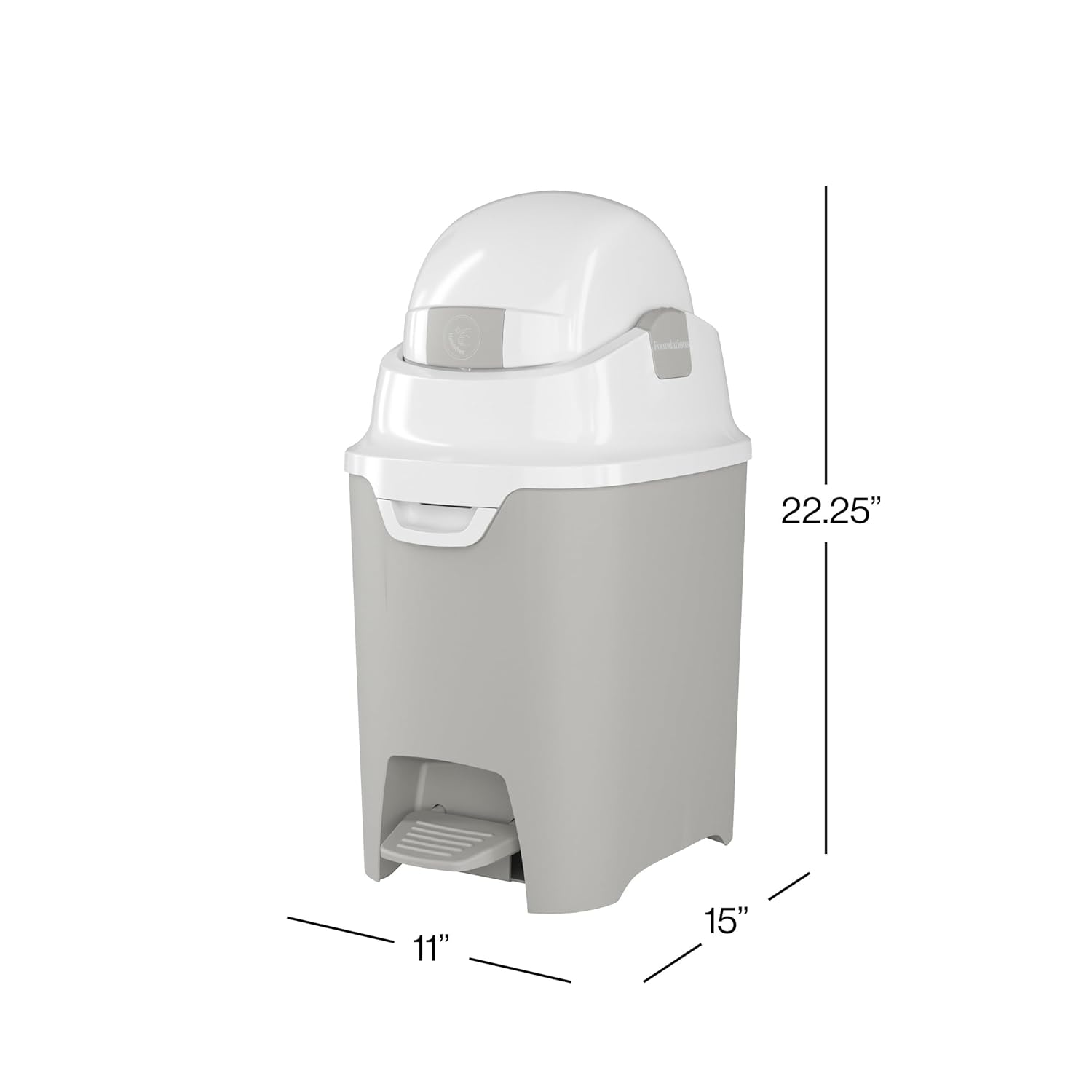 Foundations Mini Hands-Free Diaper Pail with Airtight Lid - Durable & Odorless Diaper Disposal, Large Capacity, Holds up to 30 Newborn Diapers, Refill with Any Bags - Gray
