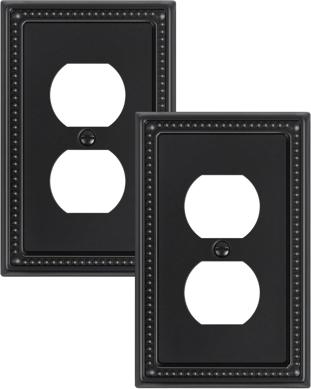 2-Pack Duplex Outlet Cover, Black Metal Wall Plates for Electrical Outlets, 1 Gang Receptacle Light Switch Cover, Pearls Beaded Decorative Switch Plates and Outlet Covers