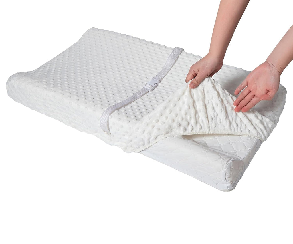 Baby Changing Pad Cover, Super Soft Plush Dot Diaper Changing Table Covers for Baby Girls and Boys, Ultra Comfortable, Diaper Changing Cloths for Babies, Fit 32"/34'' x 16" Pad (White)