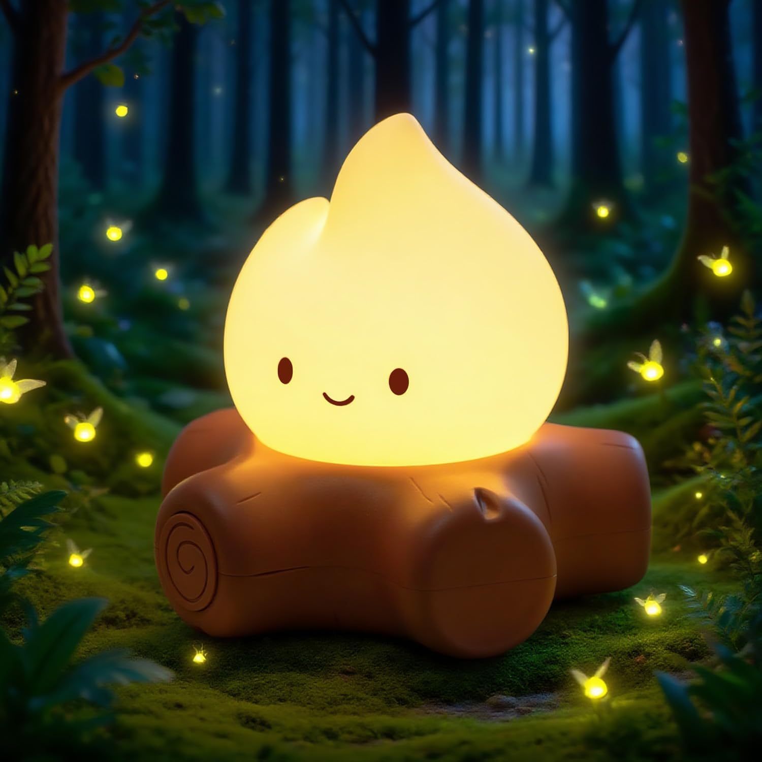 Campfire Night Light for Kids, Cute Campfire Lamp Gifts, LED Light up Flame Lights, Dimmable, Rechargeable Bedside Nightlight, Baby Nursery Dorm Kawaii Décor Toys