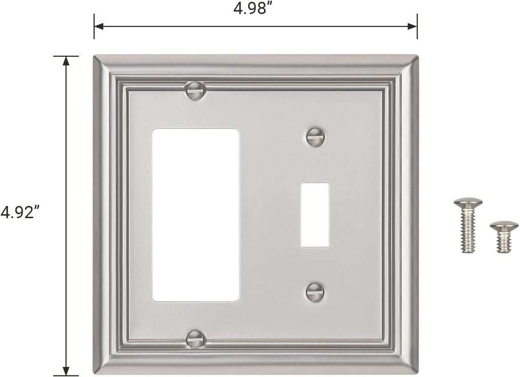 DEWENWILS Combo Toggle/Decorator Wall plates, Brushed Nickel Double Outlet Covers, 2-Pack