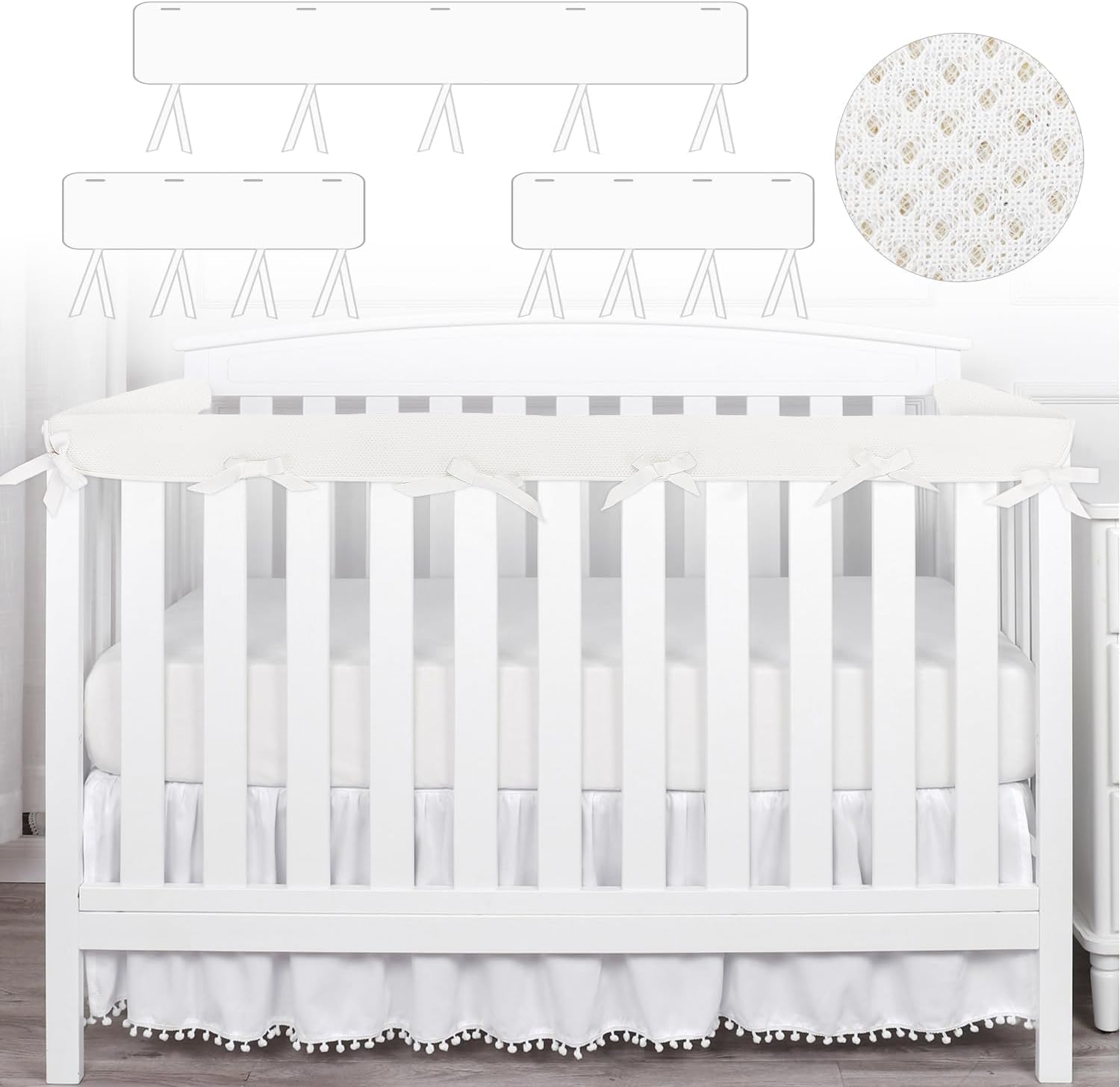 3 in 1 Crib Rail Covers for Life Size Cribs,White Soft Anti-Collision Strip Corner Covers,Protect Baby Teeth and Save Crib Rails, Rail Edge Protector Strip (white01)