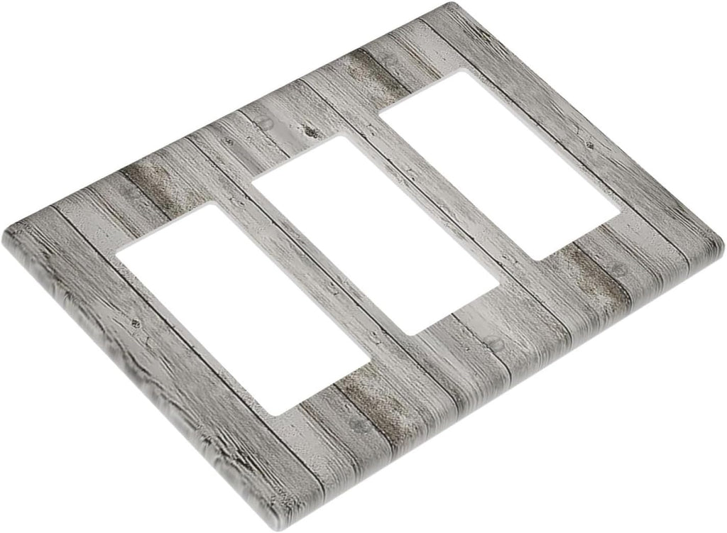 Light Switch Covers Farmhouse Rustic Grey Barn Door Wood 3 Gang Rocker Electrical GFCI Decorative Triple Outlet Wall Plate Cover Switchplate for Bedroom Cabin Decor