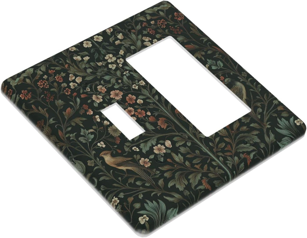 Outlet Covers Vintage Morris Colorful Flower Green Leaf 1 Toggle 1 Rocker Combination Decorative Wall Plate Electrical Switch Plates Light Switch Cover Plate For Bed Room Living Room Decor