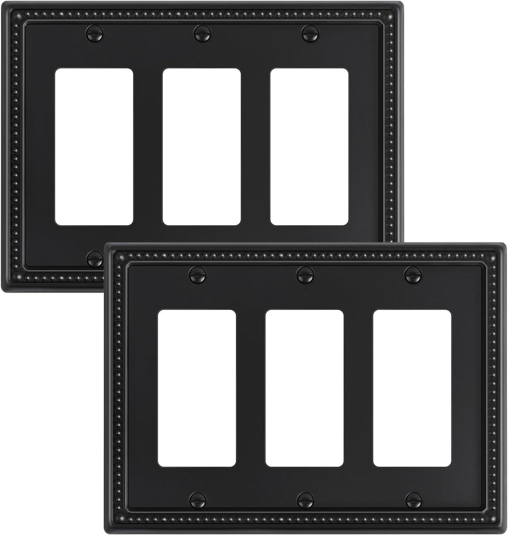 2-Pack Triple Decorator Outlet Cover Plate, Black Pearls Decorative Switch Plates and Outlet Covers, Metal Wall Plates for Electrical Outlets, Receptacle, GFCI Outlet, Dimmer Switch
