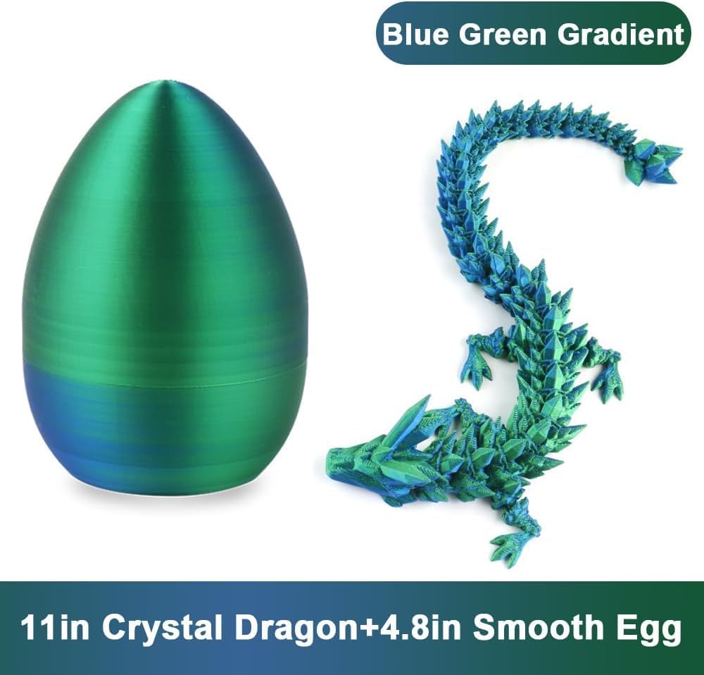 3D Printed Dragon Egg, 3D Dragon Eggs with Dragon Inside, Articulated Crystal Dragon Fidget Toy for Autism/ADHD, Home Decor Executive Desk Dragon Toys for Kids Adults (Laser Green)