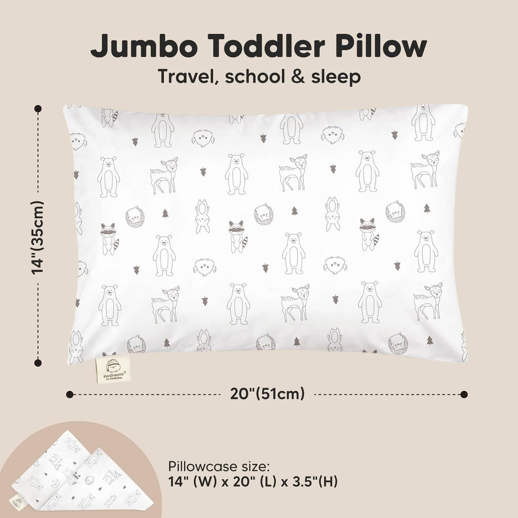 KeaBabies Toddler Pillow with Pillowcase, Jumbo 14X20 - Soft Organic Cotton Toddler Pillows for Sleeping - Machine Washable - Perfect for Travel, Toddler Bed Set (KeaFriends)