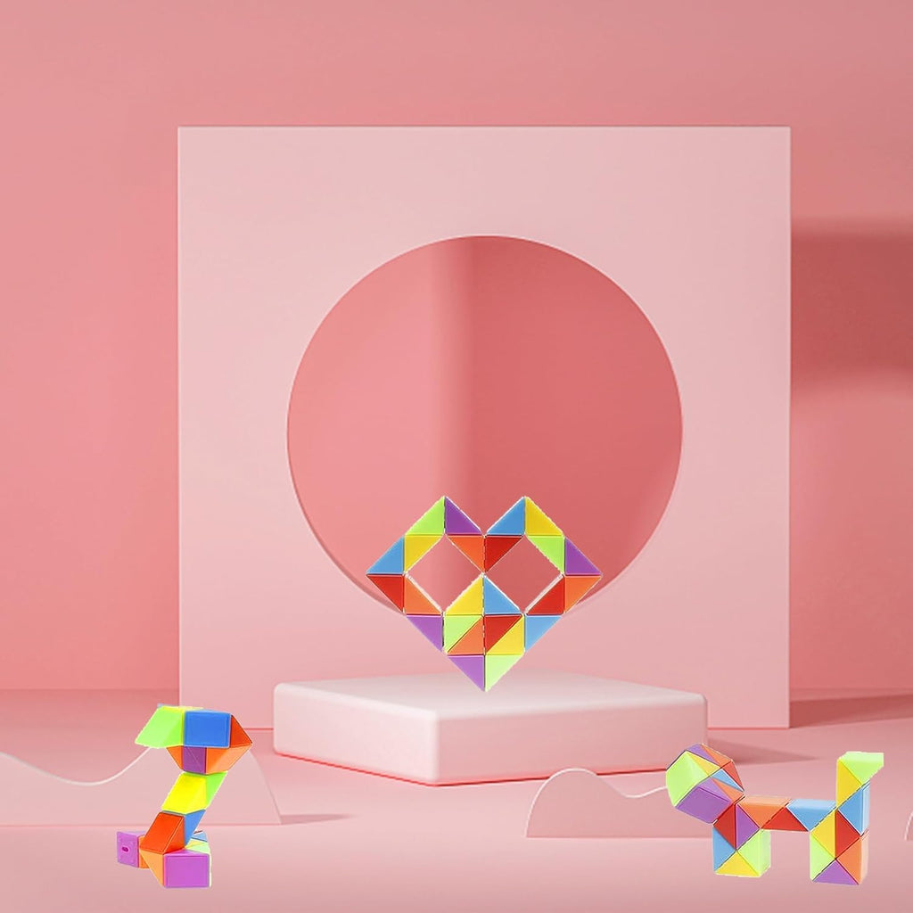 Ganowo 24 Packs Valentine's Day Cards with Rainbow Snake Cube Twist Toys for Kids, Valentines Students Gifts Fidget Toys with Cards for Valentine School Classroom Exchange Party Favor