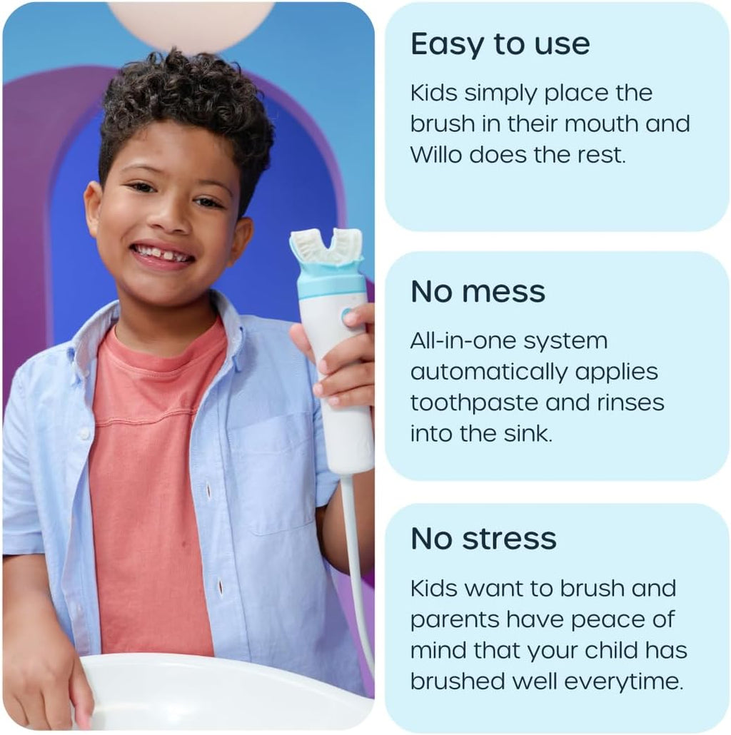 Willo Fully Automatic Kids U-Shaped Electric Toothbrush - 2 Brushing Timers, Deep-Cleans, Consistent Results, Eliminates Brushing Mistakes - Bubble Twist (Small - Kids Ages 5-7 Years)