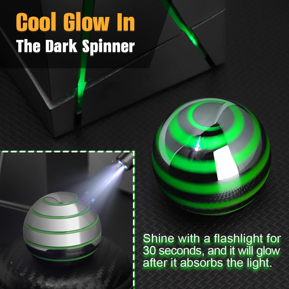 Kinetic Spinning Desk Toy Glow in The Dark for Kids Adults, Metal Full Body Optical Illusion Fidget Spinner Ball, Luminous Fingertip Gyro for Office Stress Relief, Birthday Gifts for Boys