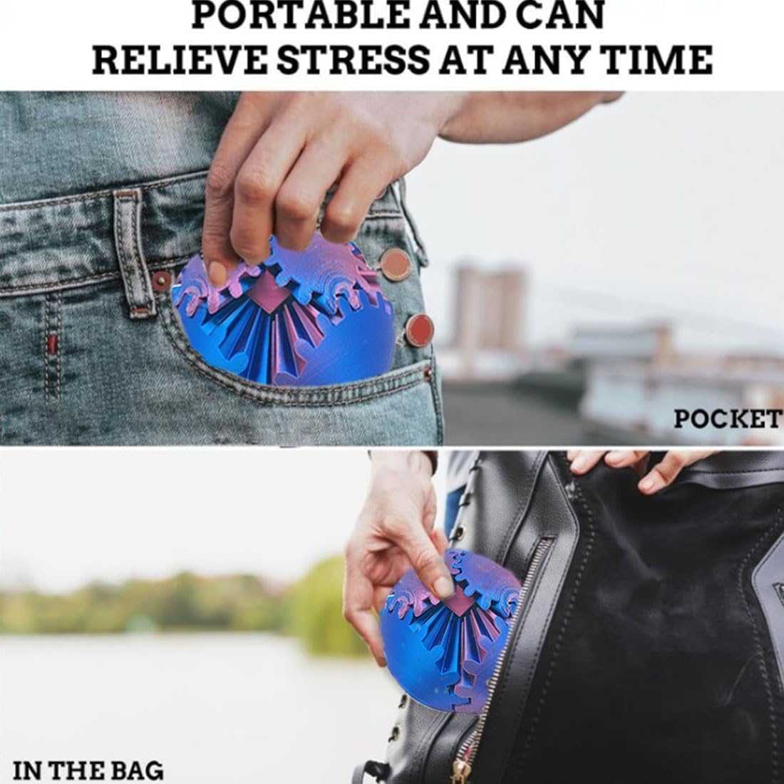 Gear Ball 3D Printed Gear Ball Fidget Toy, Gear Ball Fidget Toy, Perfect for Stress and Anxiety Relaxing fidget Toy, Desk Toy - Ideal for Sensory Needs and Autism (Laser Yellow Blue)