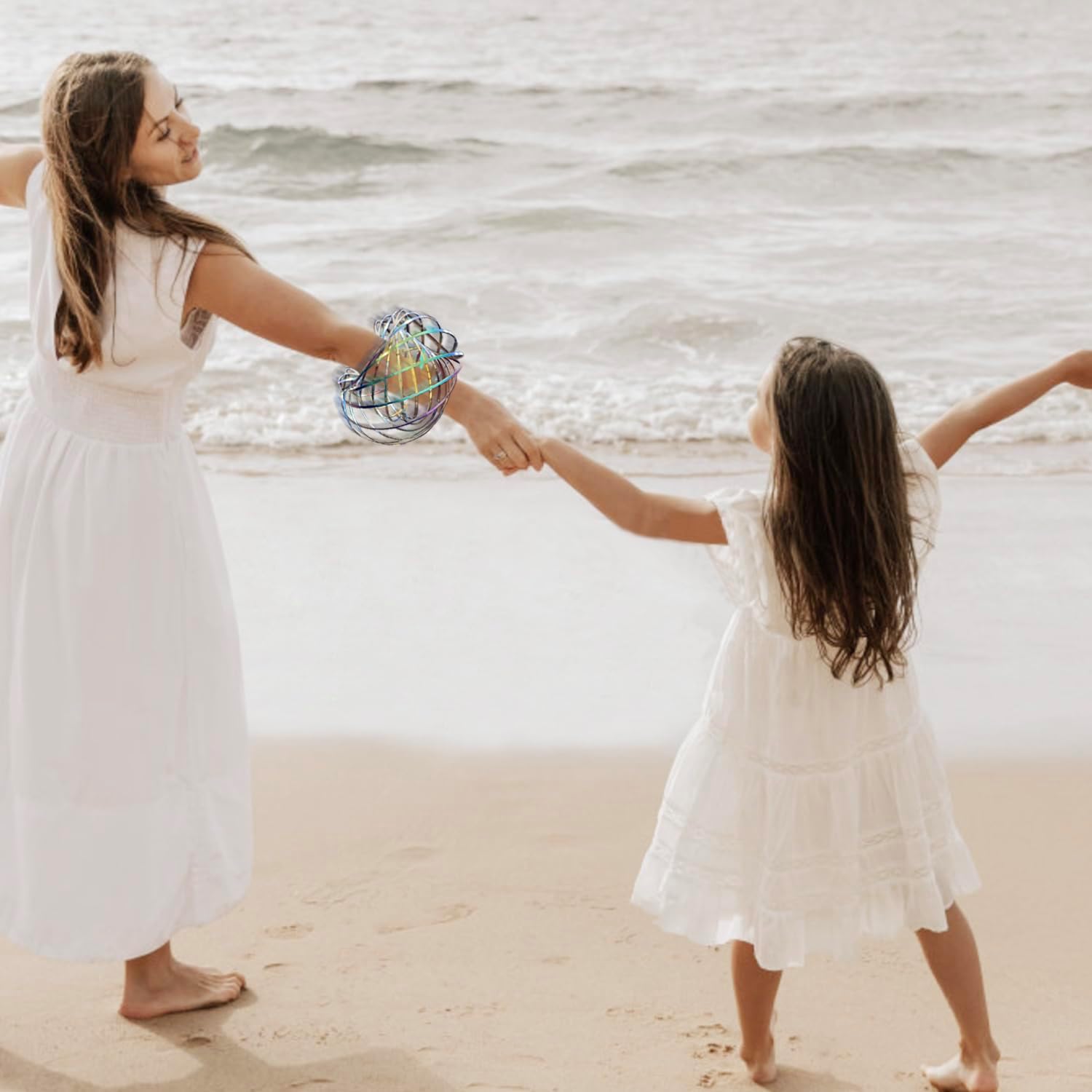 Jishi Flow Ring Magic Bracelet Fidget Arm Spinner Toy - Stainless Steel Metal Spiral Spinning Rings - Rainbow Iridescent