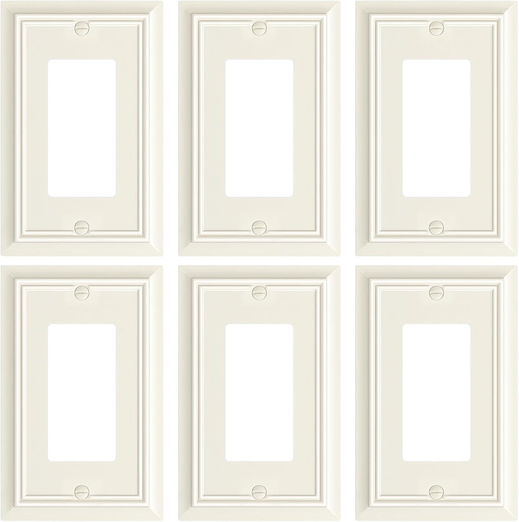 6-Pack Decorator Wall Plate Cover, Light Almond Decorative Switch Plates and Outlet Covers, Durable Natural Bamboo Fiber Wall Plates for Electrical Outlets, Receptacle, GFCI Outlet, Dimmer Switch