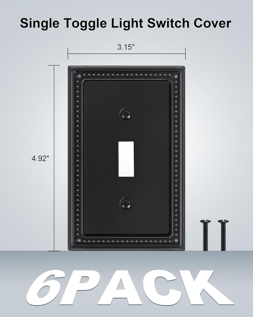6-Pack Single Toggle Light Switch Cover Plate, Pearls Decorative Switch Plate Covers, Black 1 Gang Metal Wall Plate, Corrosion Resistant