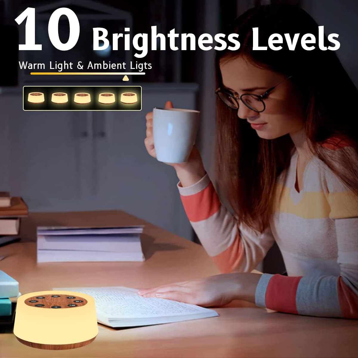 ColorsNoise Sound Machine and White Noise Machine with 30 Soothing Sounds with 12 Colors Baby Night Light with Memory Function (T-Wood)