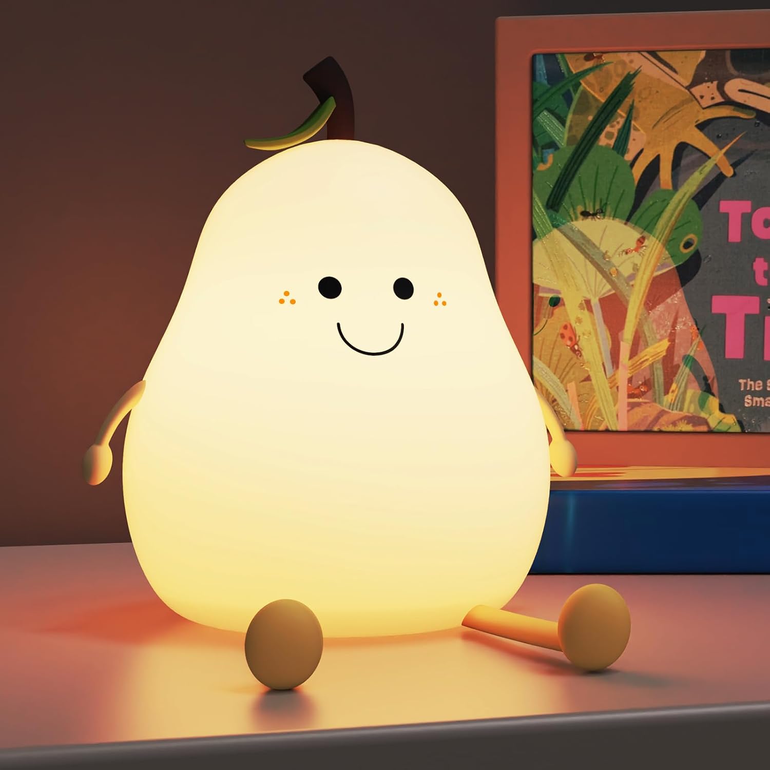 Aolyty Kids Night Light, Cute Silicone Pear Table Lamp Warm Light&7 Colors Modes Clap Light with Timer Dimmable Bedside Lamp USB Charge Gifts for Children Boys Girls Room Decor