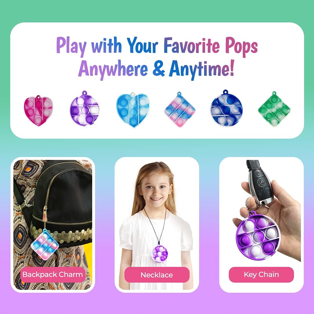 Chew Necklace for Sensory Kids, Mini Pop Its Fidget Toy Keychain, Simple Dimple Popper, Anxiety Relief Toys, Small Push Pop Bubble Sensory, Sensory Necklace Toys for Boys and Girls (Tie Dye)
