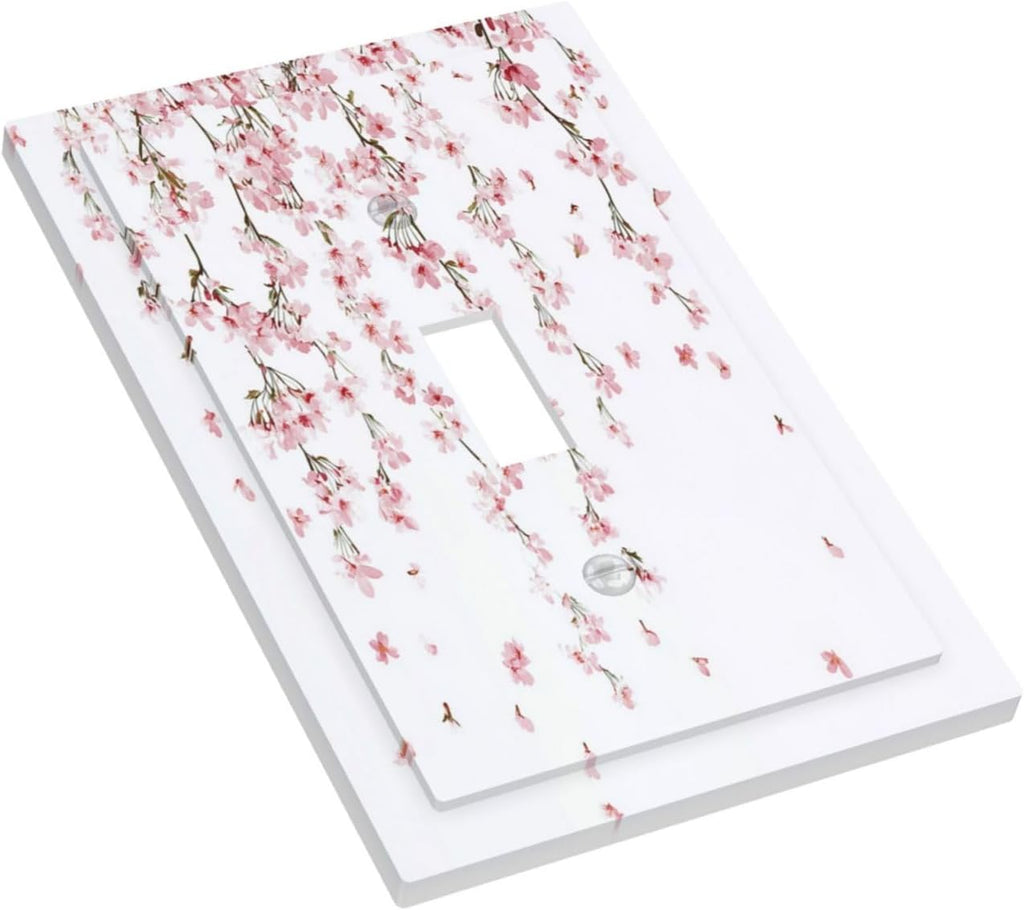 Decorative Light Switch Cover Sakura Plant Floral Pink Flowers 1 Gang Single Toggle Device Electrical Faceplate Switchplates Decorator Outlet Wall Plate For Bed Room Living Room Decor