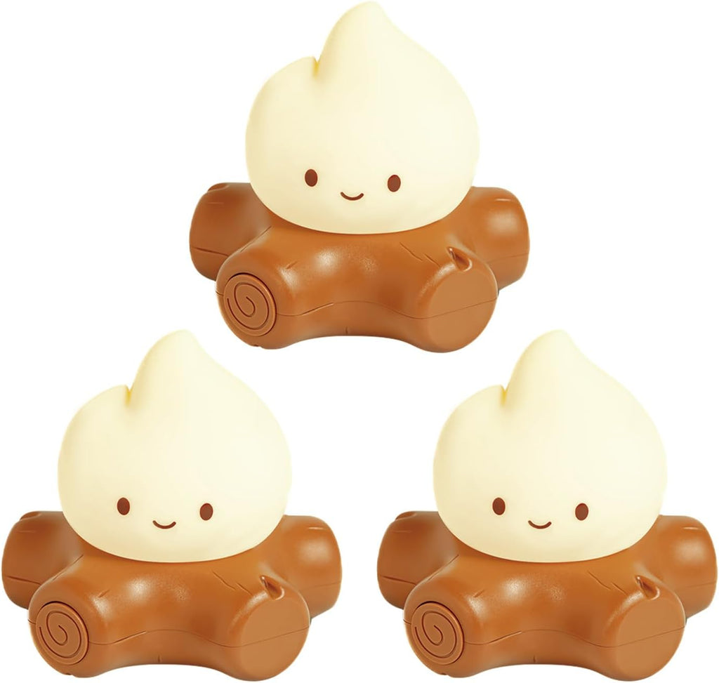 3pcs Campfire Night Light for Kids, Cute Campfire Lamp Gifts, LED Light up Flame Lights, Dimmable, Rechargeable Bedside Nightlight, Baby Nursery Dorm Kawaii Décor Toys Kits
