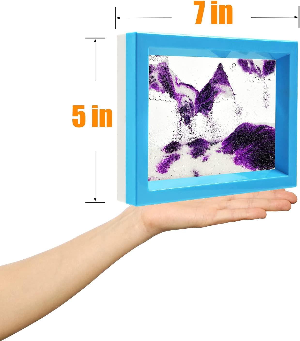 Sand Moving Sand Art, Liquid in Motion Hourglass Timer, Dynamic Sand Picture Frame for Desktop Office Home Wedding, Sensory Anxiety Fidget for Calm Relaxing (Purple White Black)