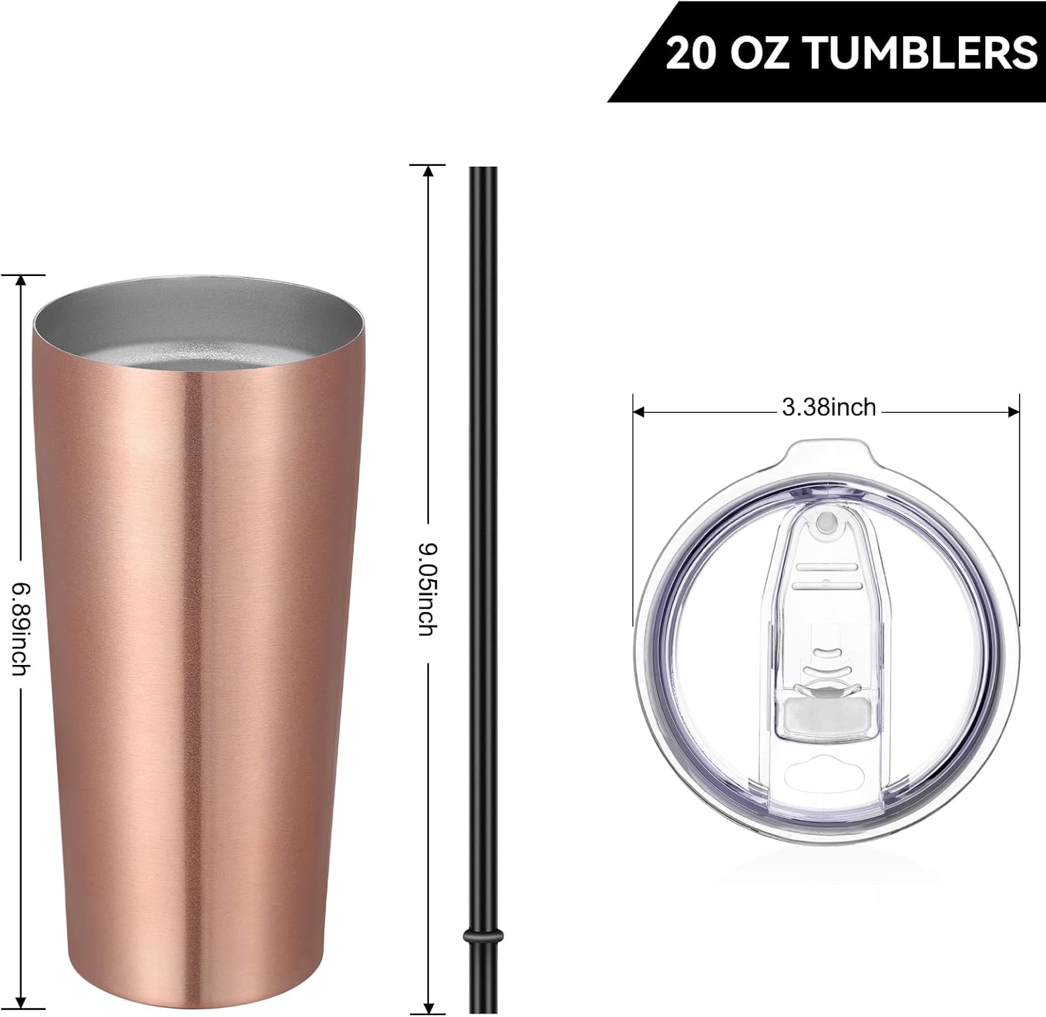 VEGOND 20oz Tumbler Bulk with Lid and Straw 1 Pack, Stainless Steel Vacuum Insulated Tumbler, Double Wall Coffee Cup Travel Mug, Rose Gold