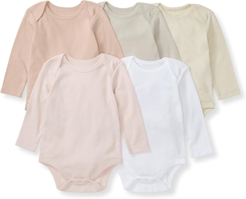 Burt's Bees Baby Unisex Organic Cotton Short and Long Sleeve Bodysuits, 5-Pack