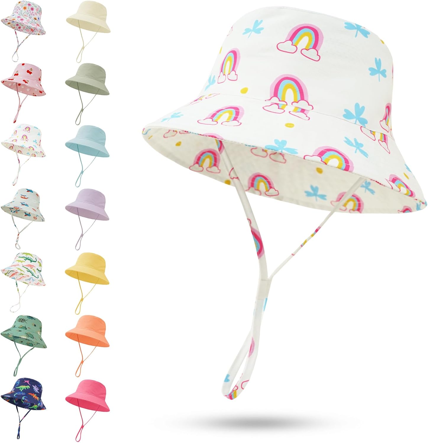 Baby Sun Hat 0-6 Years Toddler Boys Girls Adjustable Bucket Hats Kids Bucket Hats UPF 50+ Wide Brim Beach Swim Pool