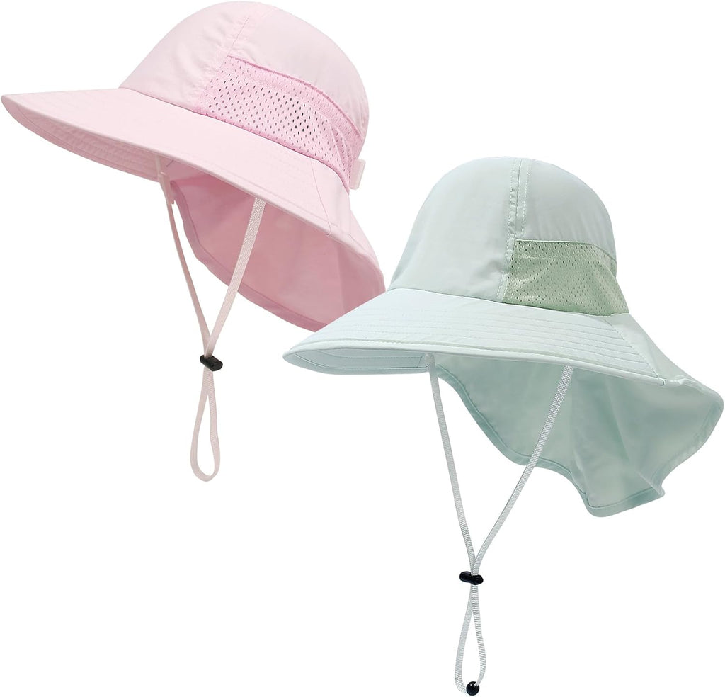 CHUNG Baby Sun Protection Hat Summer Toddler Adjustable UPF 50+ Wide Brim Neck Flap Beach Caps Boys Girls 1-12 Years Kids