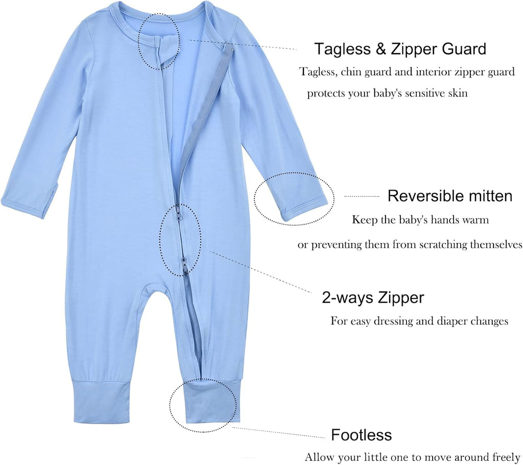 Aablexema Baby Footless Pajamas Zipper with Mitten, Rayon from Bamboo, Infant Long Sleeve Romper Pjs