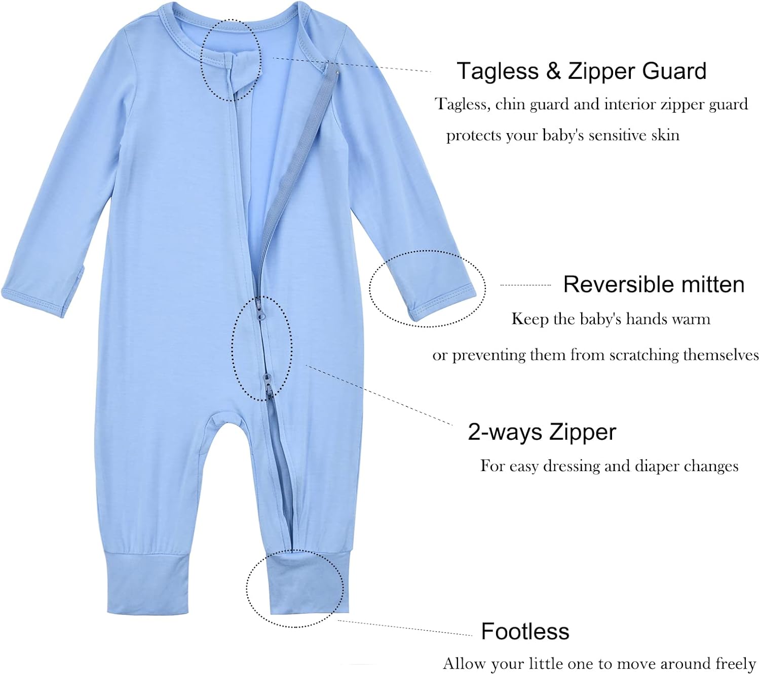 Aablexema Baby Footless Pajamas Zipper with Mitten, Rayon from Bamboo, Infant Long Sleeve Romper Pjs