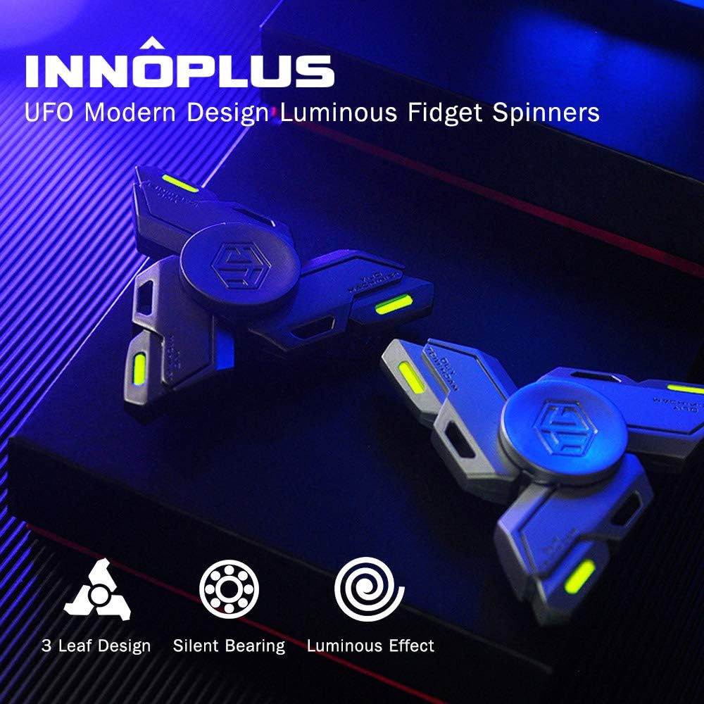 Fidget Spinners, Spinner Gifts for Adults and Kids, Stress Anxiety ADHD Relief Figets Toy, Metal Finger Hand Toy with Luminous Light, Absorb Solar Light Then Release in Dark