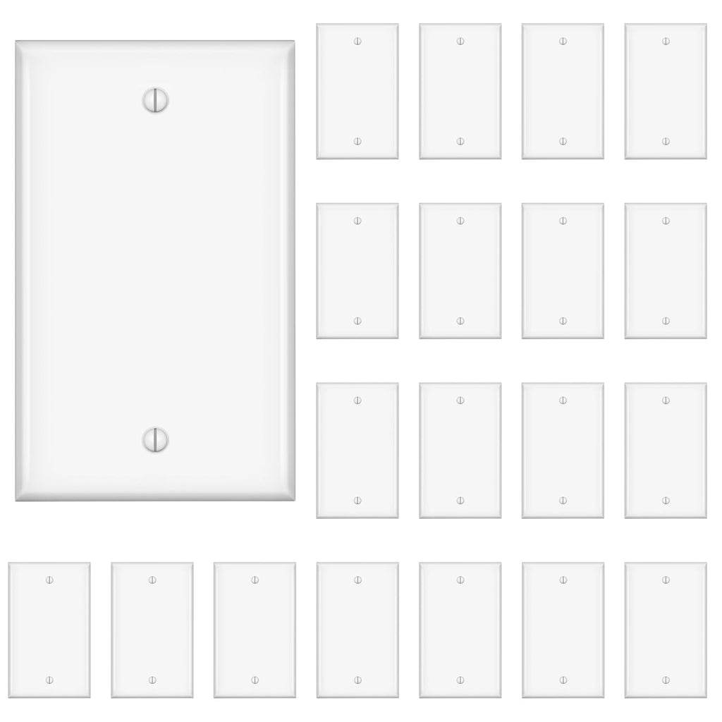 Blank Device Wall Plate, No Outlet Covers, Solid Electrical Cover Single Gang Face plate, Full Plate Cover, White, 20Pack, (YX-WP01-20PACK)