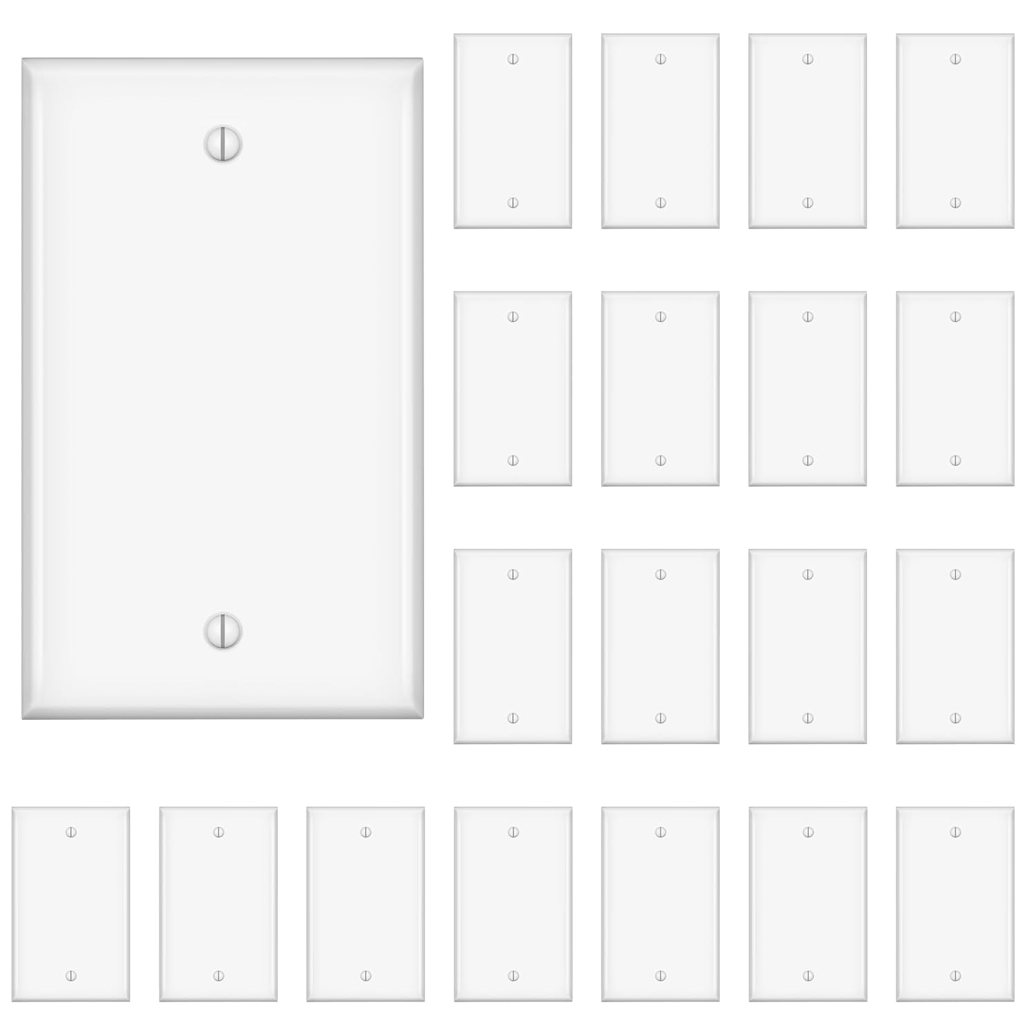 Blank Device Wall Plate, No Outlet Covers, Solid Electrical Cover Single Gang Face plate, Full Plate Cover, White, 20Pack, (YX-WP01-20PACK)