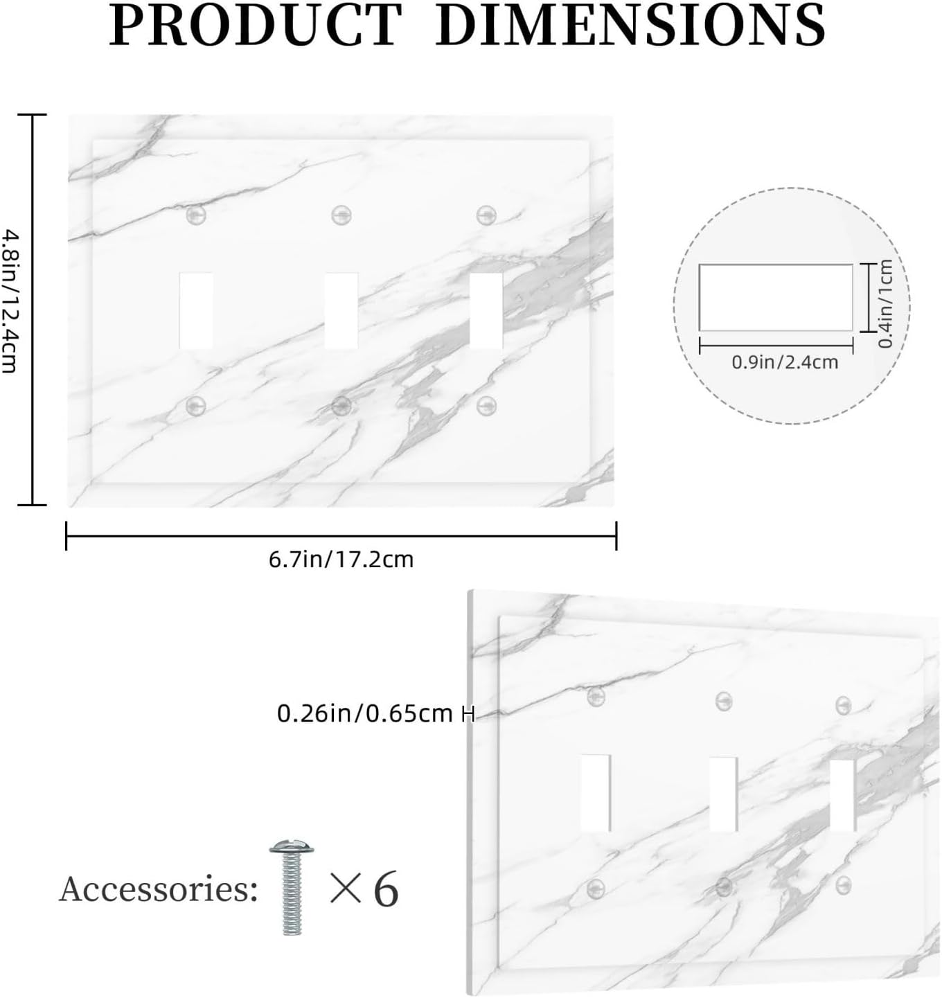 Decorative Switch Plates Modern White Gray Marble 3 Gang Wall Plate Triple Toggle Light Switch Cover Faceplate Electrical Wall Panels for living Room Bathroom Decor