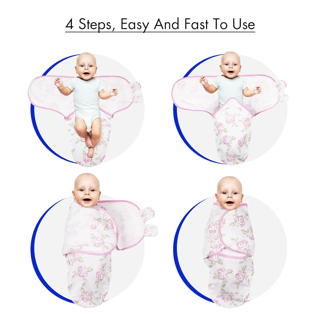 Organic Baby Swaddle Sleep Sacks, 4-Pack Swaddles for Newborns Baby Essentials, Infant 0-3 Months, 100% Cotton Soft & Snug Adjustable Wrap Nursery Swaddling Blankets Improves Sleep