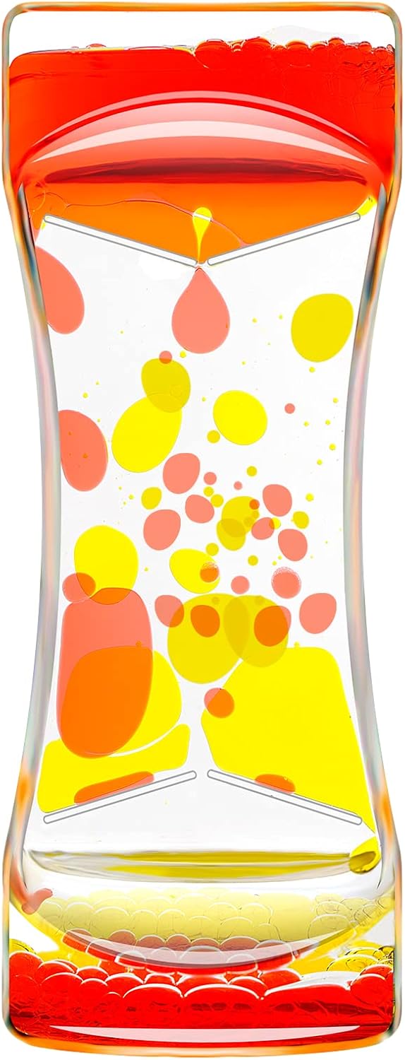 Liquid Motion Bubbler Timer Set of 1 for Sensory Toys, Drop Oil Water Fidget Liquid Timer for Autism Toys, Relaxing Activity, Home Office Desk Toys, Holiday Stocking Filler Gift Red Yellow