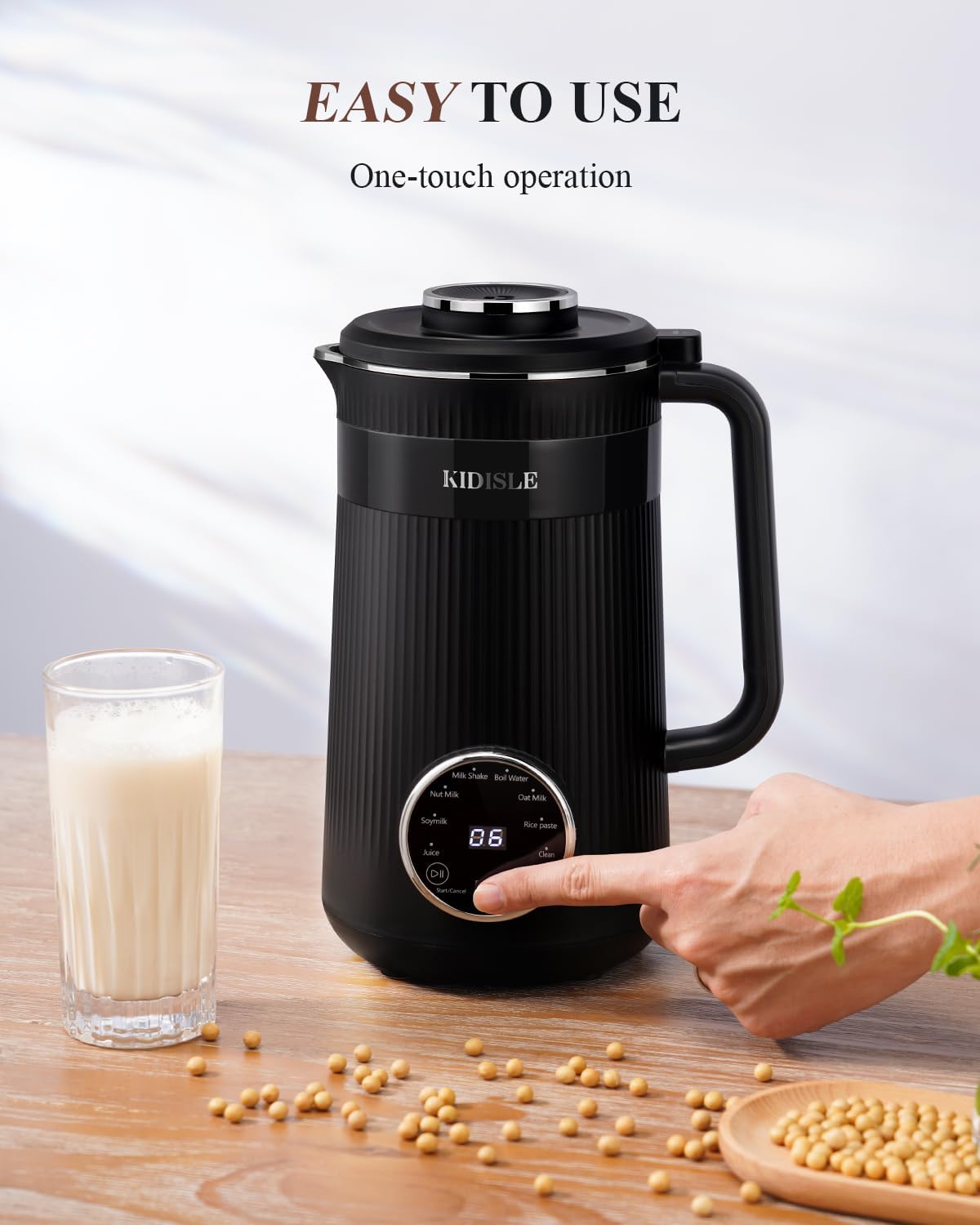 32oz Automatic Soy Machine for Homemade Almond, Oat, Coconut, Soy, Plant Based Milks and Non Dairy Beverages with Delay Start/Keep Warm/Self-Cleaning/Boil Water, Black