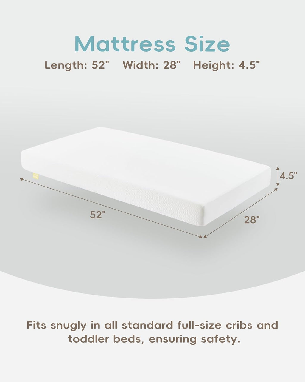 Crib Mattress, JPMA Certified Baby Mattress, Breathable Surface, CertiPUR-US and Oeko-TEX Approved, Standard Full Size for Crib & Toddler Bed, Waterproof Machine Washable Cover, 52” x 27.6”