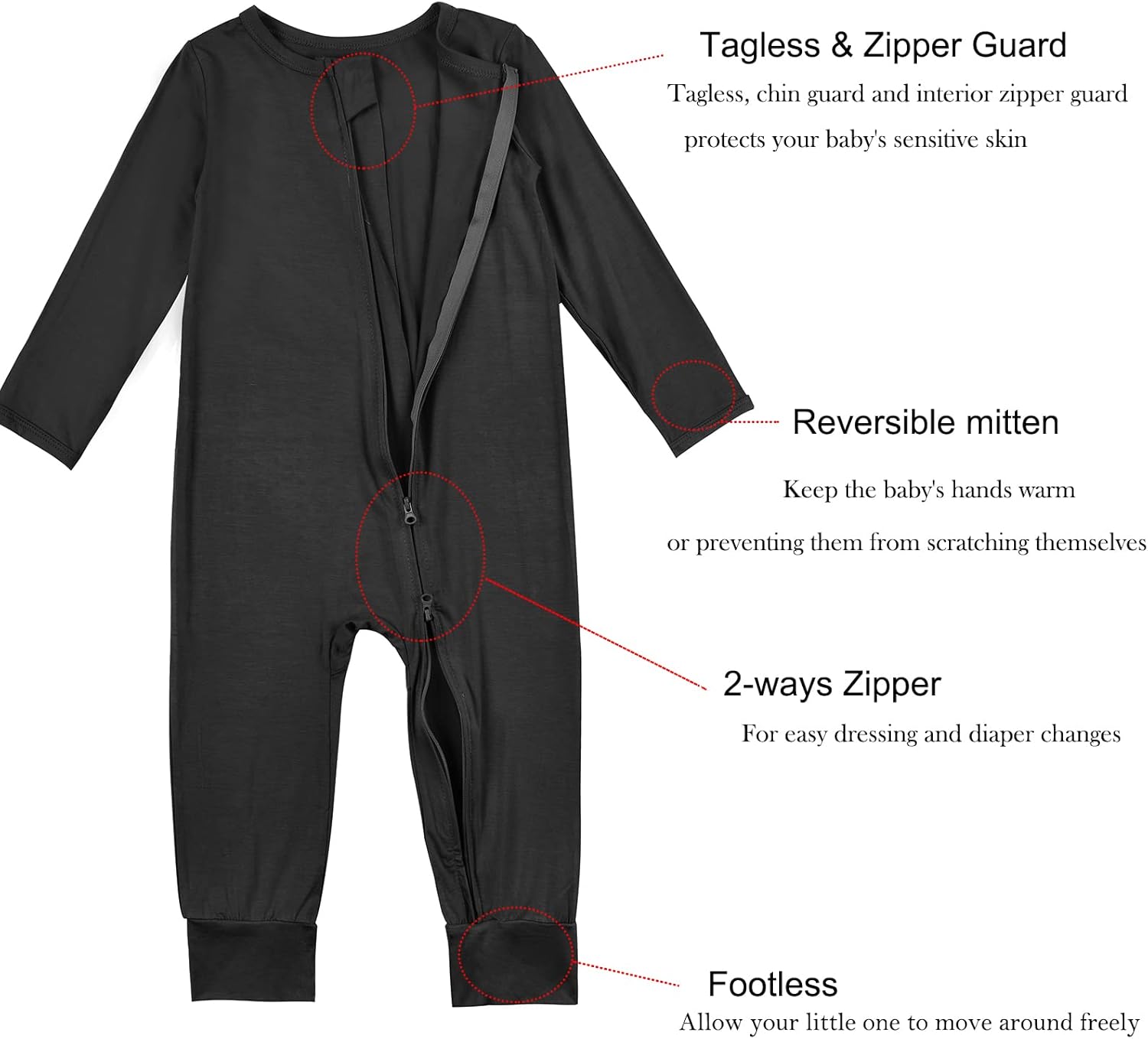 Aablexema Baby Footless Pajamas Zipper with Mitten, Rayon from Bamboo, Infant Long Sleeve Romper Pjs