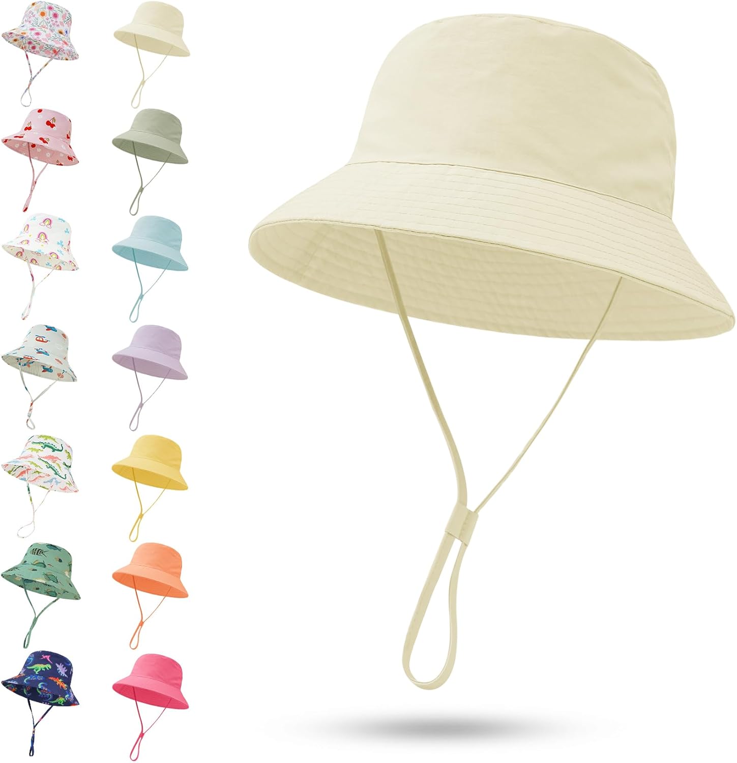 Baby Sun Hat 0-6 Years Toddler Boys Girls Adjustable Bucket Hats Kids Bucket Hats UPF 50+ Wide Brim Beach Swim Pool