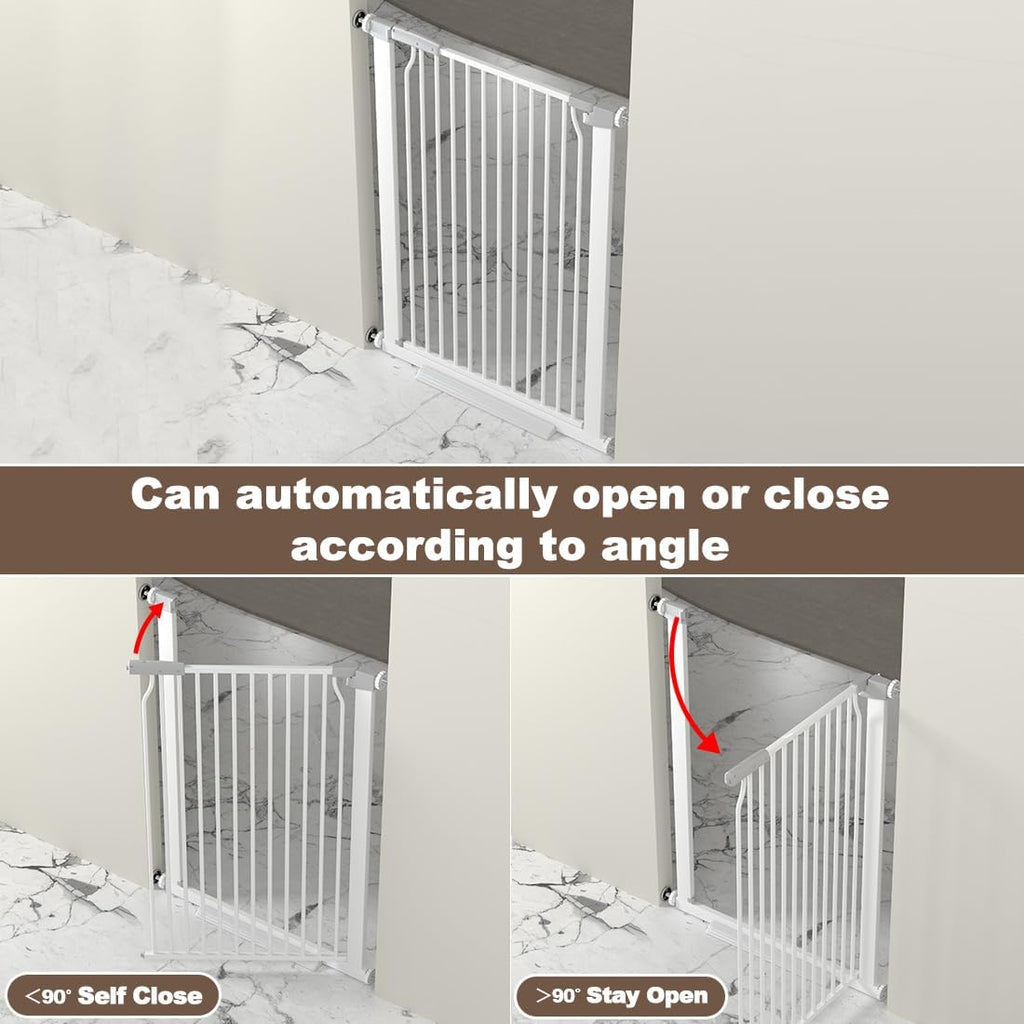 41" Extra Tall and Wide Baby Gate, 74.2-76.7'' Wide Pet Cat Gate for Doorway, Extra Wide Pressure Mounted Child Door with Expansion Kit, Metal Safe Gate, Tall Dog Gate, White